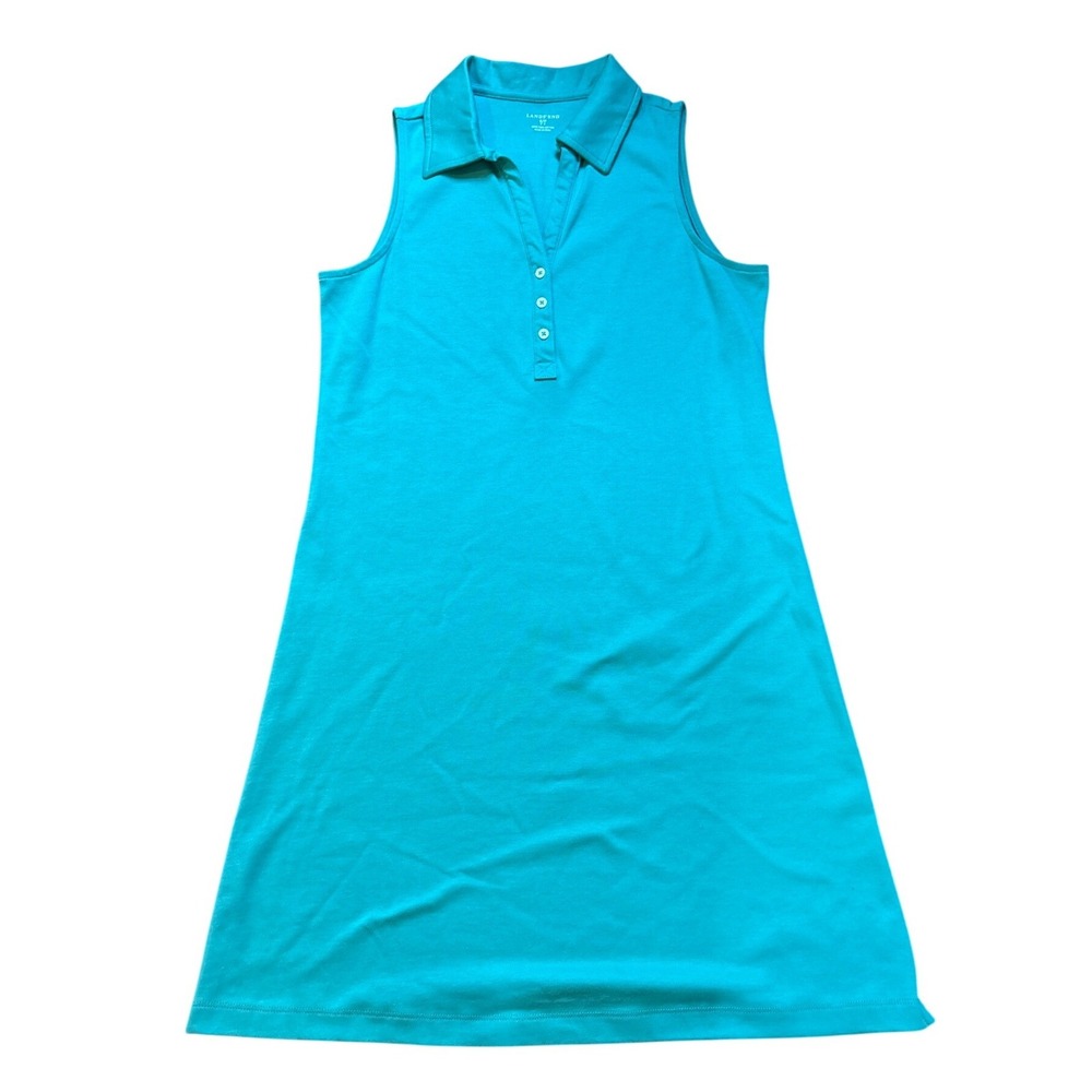 Lands End‎ Polo Dress Women Turquoise Sleeveless Pima Cotton Casual SIZE S 6-8